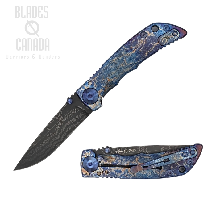 Spartan Blades Harsey Framelock Folding Knife, Damascus, Titanium Stormwatch